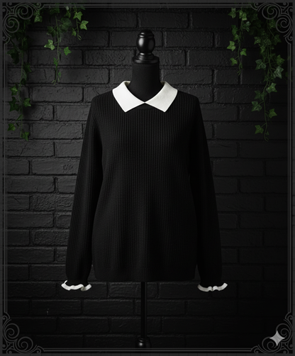 Pan Collar Knitted Sweater – Casual Gothic Pullover