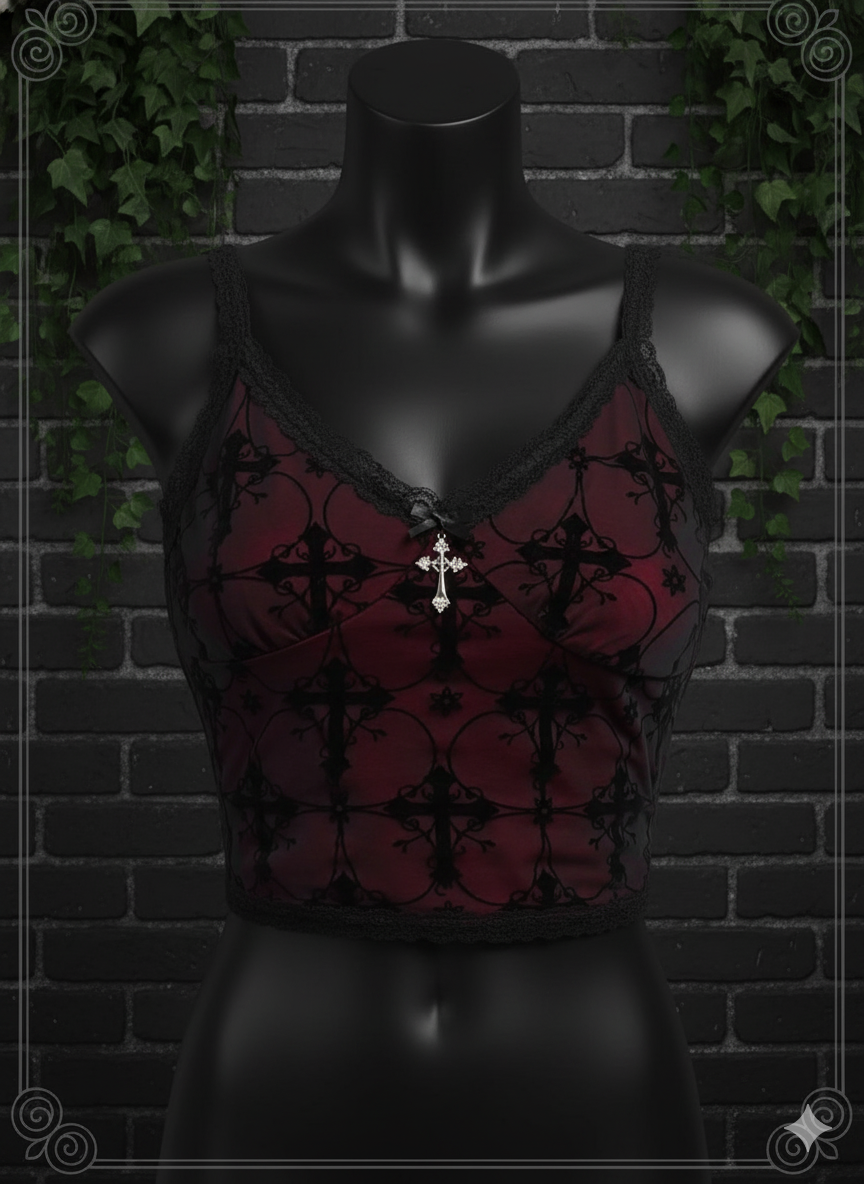 Lace Goth Crop Top – Witchy Grunge Cami