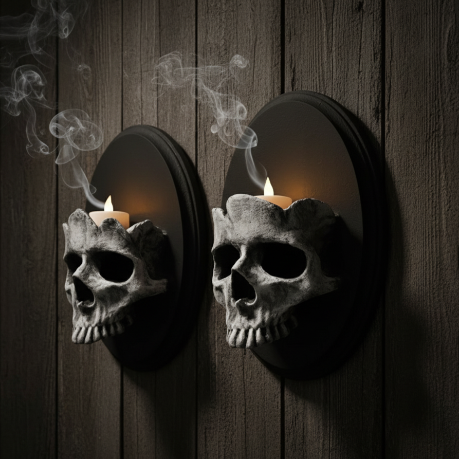 Skull Candle Wall Holder – Gothic Skeleton Candlestick Decor