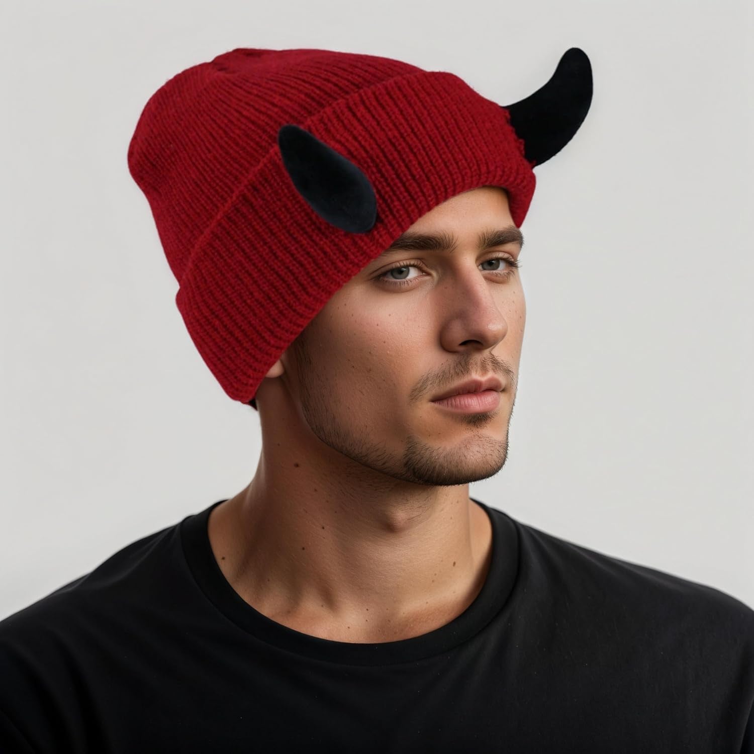 Womens Halloween Devil Horn Hat Skull Hat Warm Knitted Winter Beanie Cuffed Funny Alt Emo Scene Cap Y2K Accessories