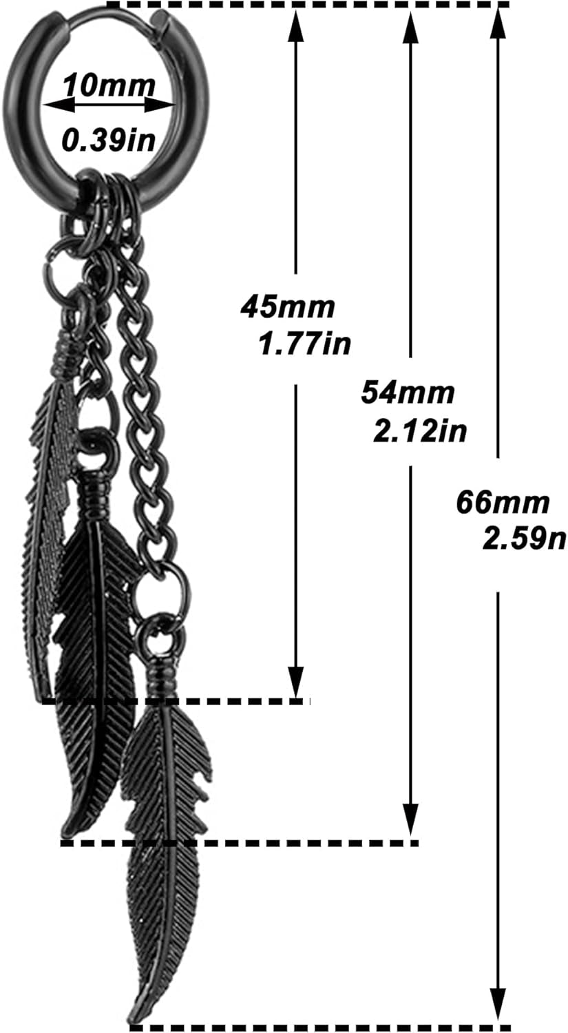 Stainless Steel Punk Feather Drop Huggies