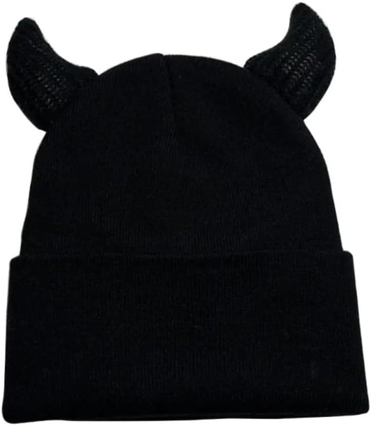 Kawaii Devil Horn Knit Beanie Hat for Women Men Girl Y2K Funny Halloween Party Hat Crochet Bucket Cap