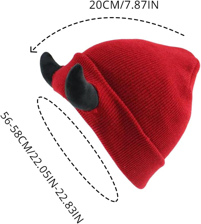 Womens Halloween Devil Horn Hat Skull Hat Warm Knitted Winter Beanie Cuffed Funny Alt Emo Scene Cap Y2K Accessories