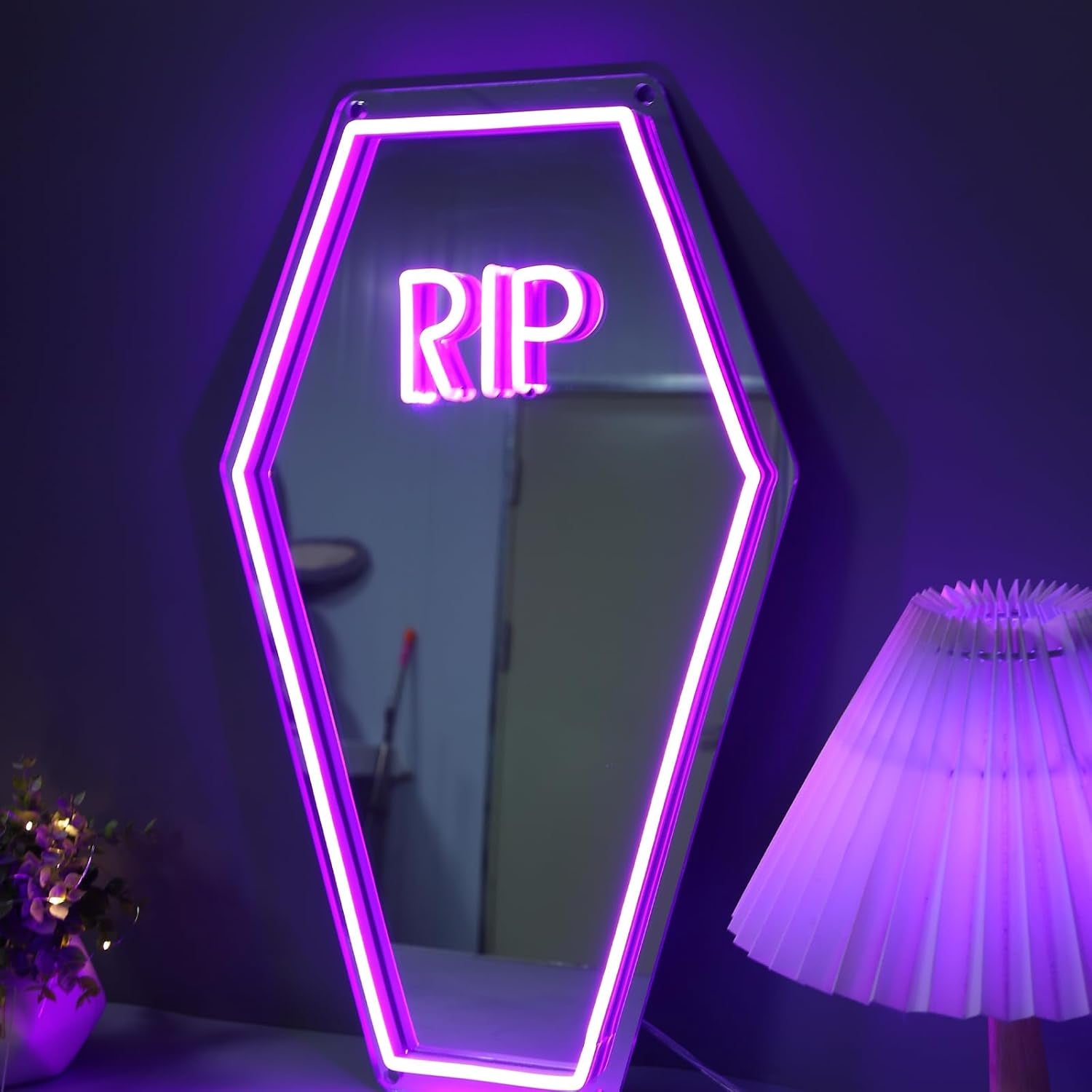 RIP Neon Coffin Mirror – Purple Crypt Glow 🪦💜  