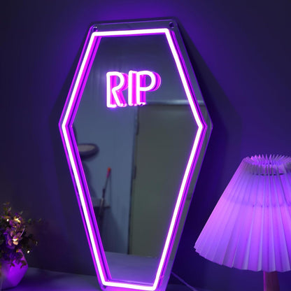 RIP Neon Coffin Mirror – Purple Crypt Glow 🪦💜  