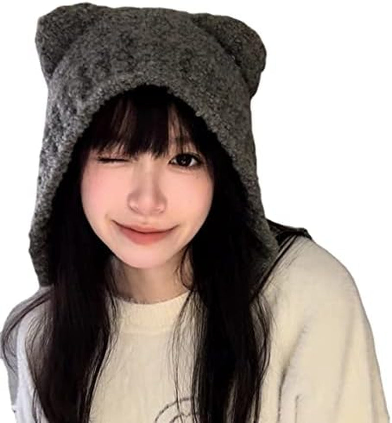 Fairy Grunge Beanie Y2K Bear Ears Hat Crochet Slouchy Hat Winter Warm Knitted Alt Headwear Accessories