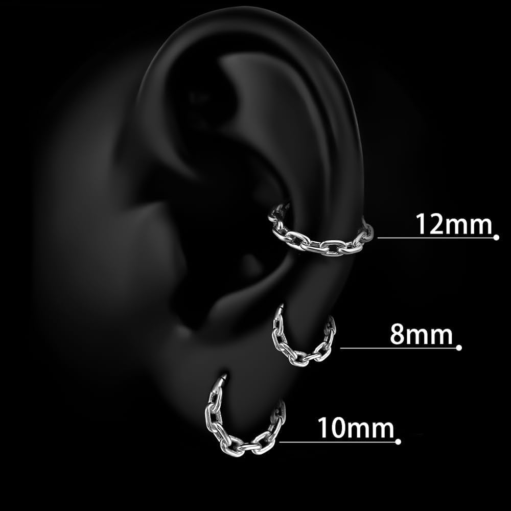 Chain Septum Rings 16G/(8Mm,10Mm,12Mm) Nose Ring Dainty Helix Daith Earrings for Men/Women 316L Stainless Steel Daith Piercing Jewelry Silver Gold Black