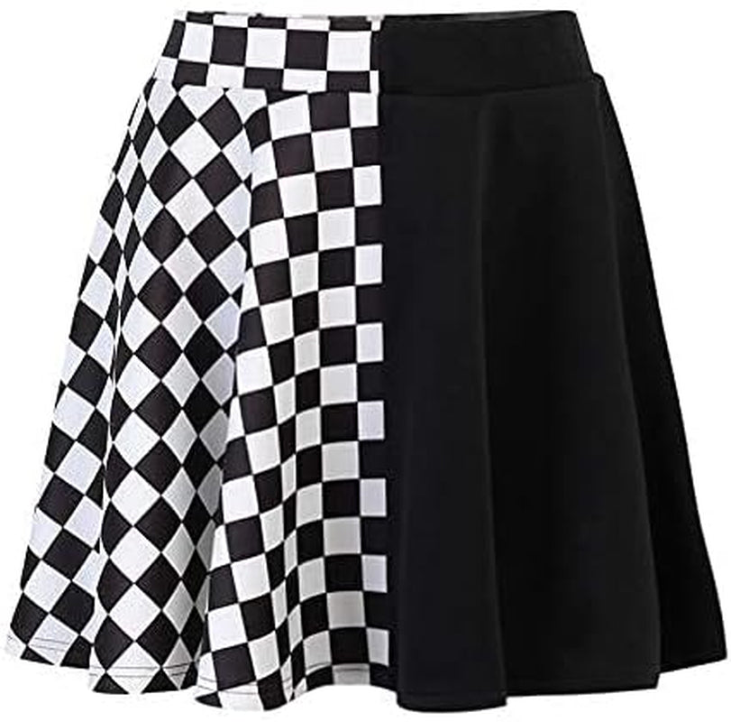 Womens Punk Gothic Plaid Solid Color Patchwork Skirt a Line Mini Skirts Summer Kawaii Cute Skirts Y2K Streetwear Noctura