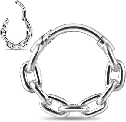 Chain Septum Rings 16G/(8Mm,10Mm,12Mm) Nose Ring Dainty Helix Daith Earrings for Men/Women 316L Stainless Steel Daith Piercing Jewelry Silver Gold Black