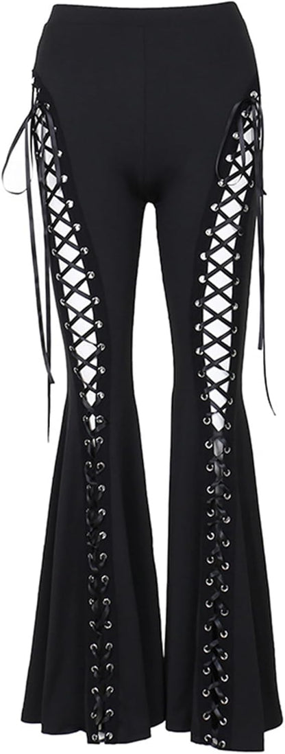 Lace-Up Bandage Flare Pants