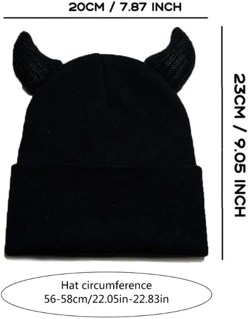 Kawaii Devil Horn Knit Beanie Hat for Women Men Girl Y2K Funny Halloween Party Hat Crochet Bucket Cap
