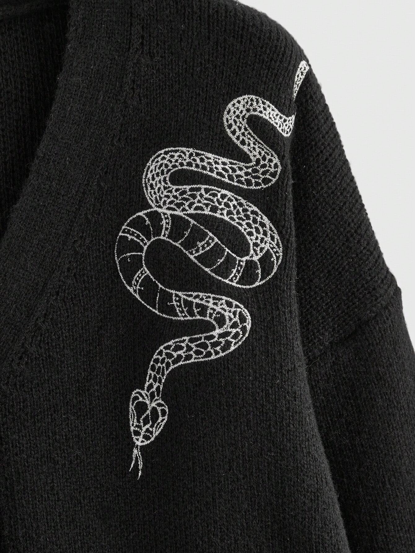Snake & Moon Embroidered V-Neck Cardigan - Noctura