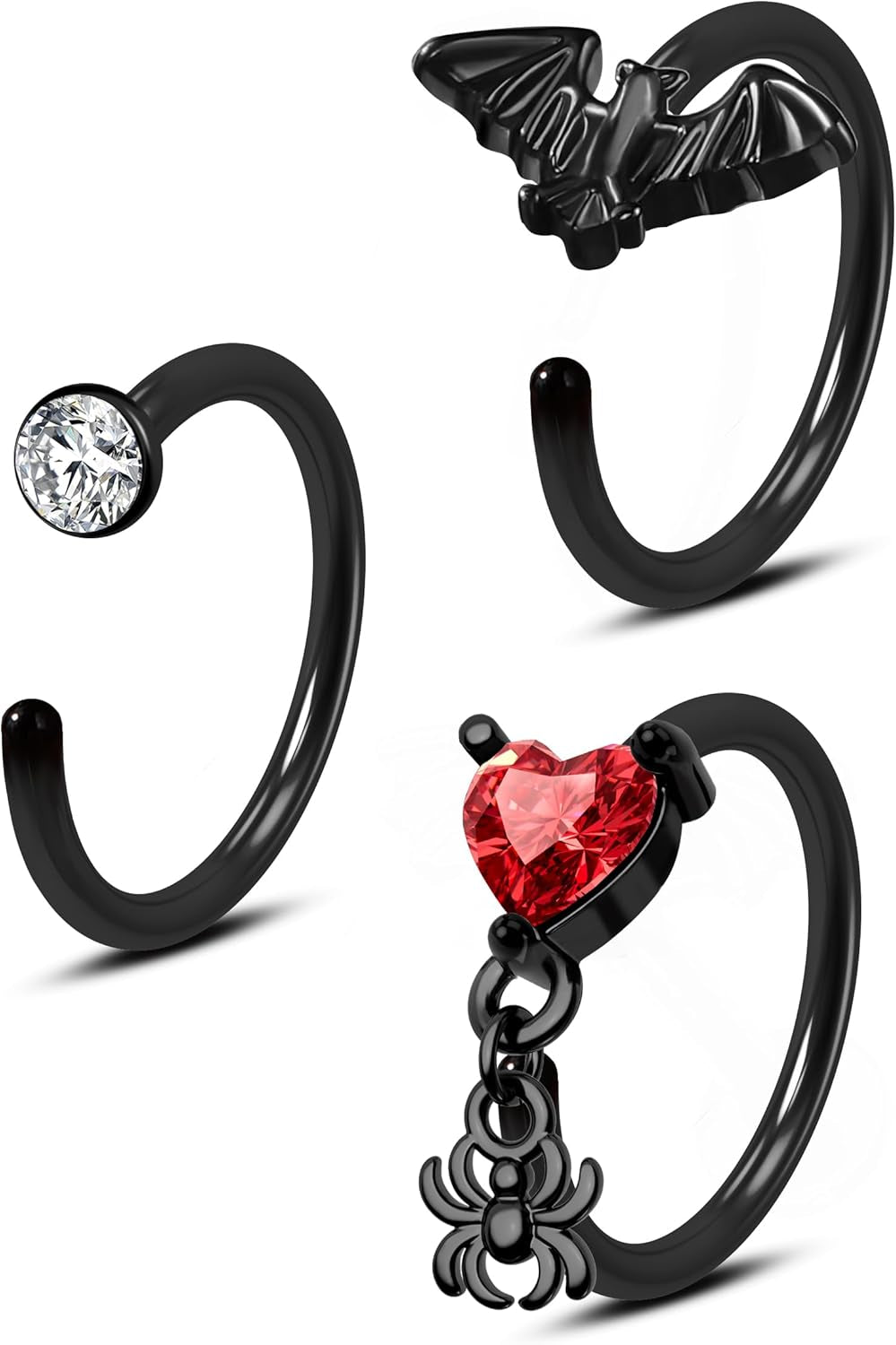 Black Halloween Nose Rings 20G Bat Nose Hoop Nose Ring Detailed Dangle Spider Nose Hoop 8Mm Hoop Nose Piercing 20 Gauge Nose Jewelry