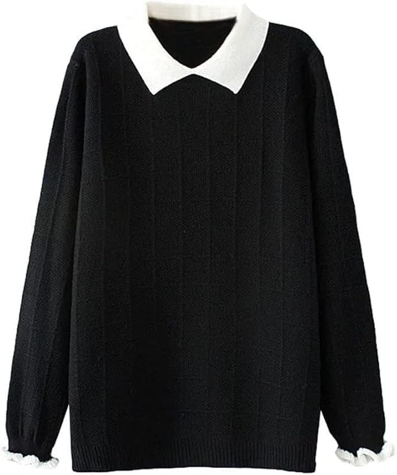 Pan Collar Knitted Sweater – Casual Gothic Pullover