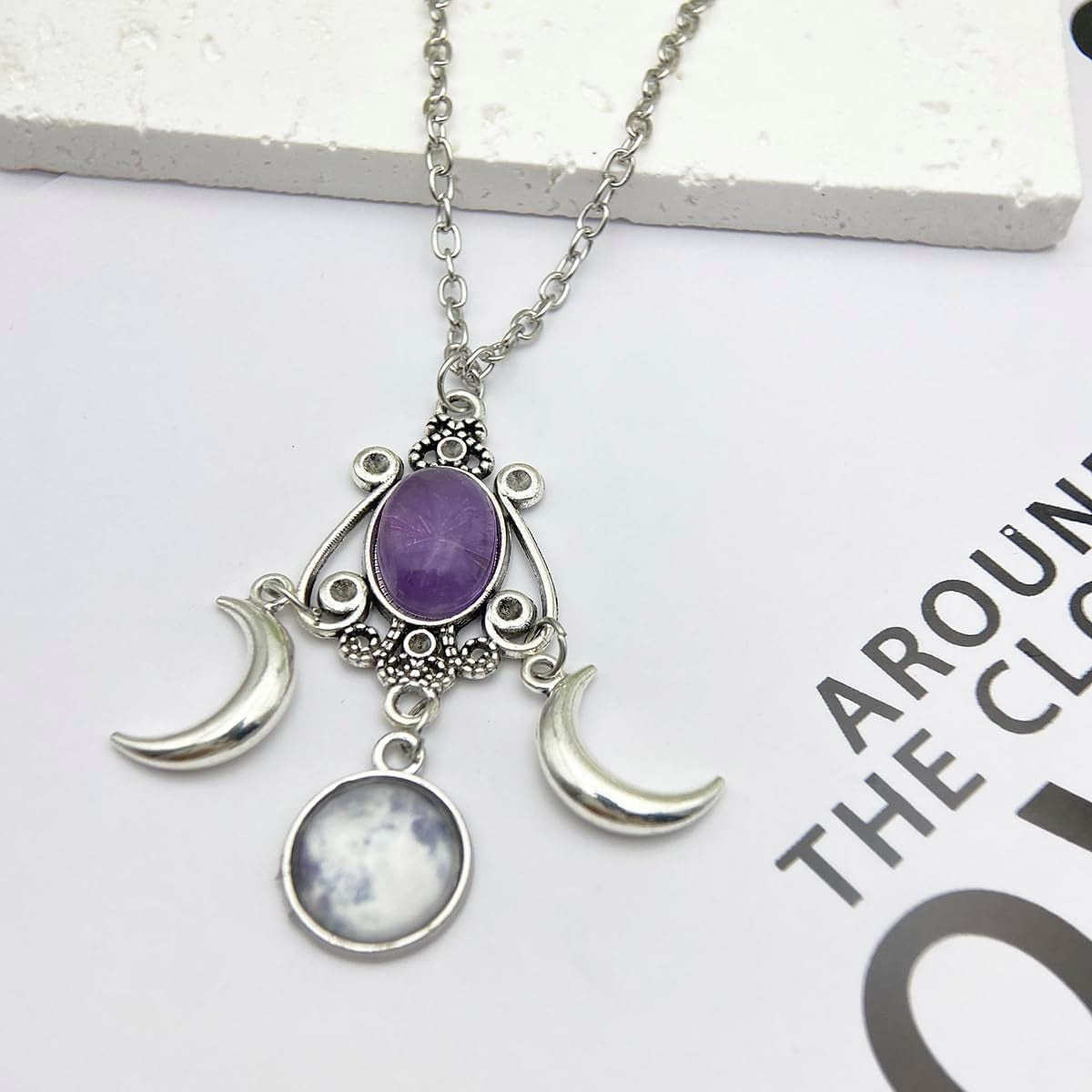 Gothic Moon Crystal Necklace Vintage Punk Black Crescent Necklace Red Statement Gothic Jewelry for Women Purple Halloween Costume Jewelry Noctura