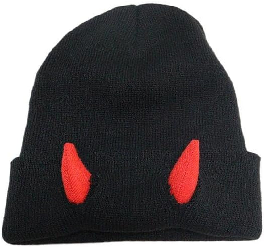 Womens Halloween Devil Horn Hat Skull Hat Warm Knitted Winter Beanie Cuffed Funny Alt Emo Scene Cap Y2K Accessories