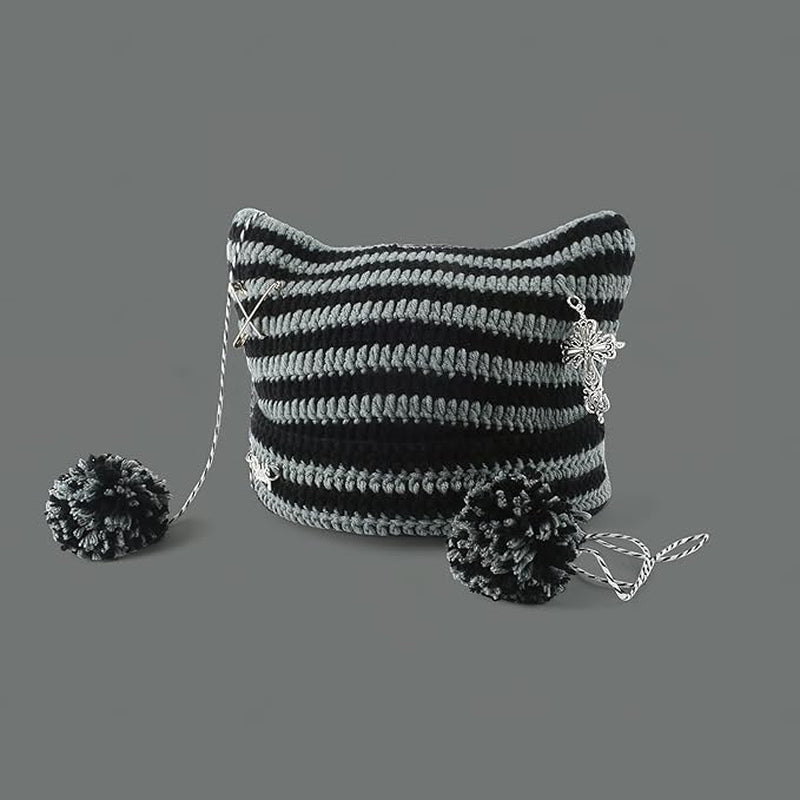 Grunge Beanies Crochet Knitted Hats for Women Girls Fox Cat Ear Goth Emo Alt Y2K Accessories Grunge Clothes