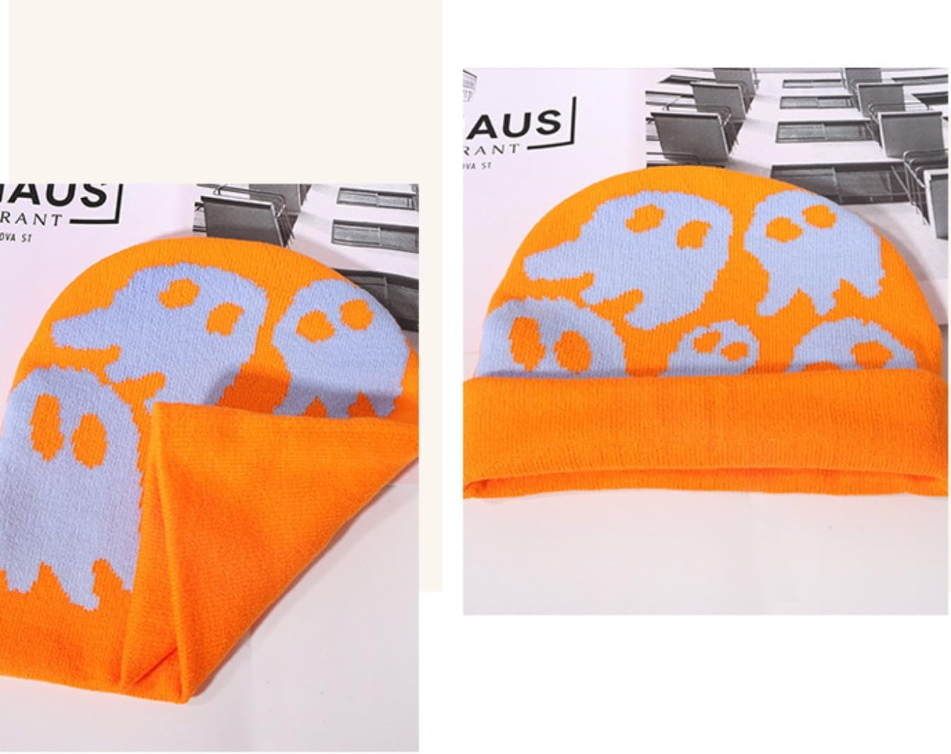 Y2K Beanie for Teenager Halloween Grunge Knitted Skull Cap Ghost Slouchy Emo Crochet Accessories Warm Winter Hat