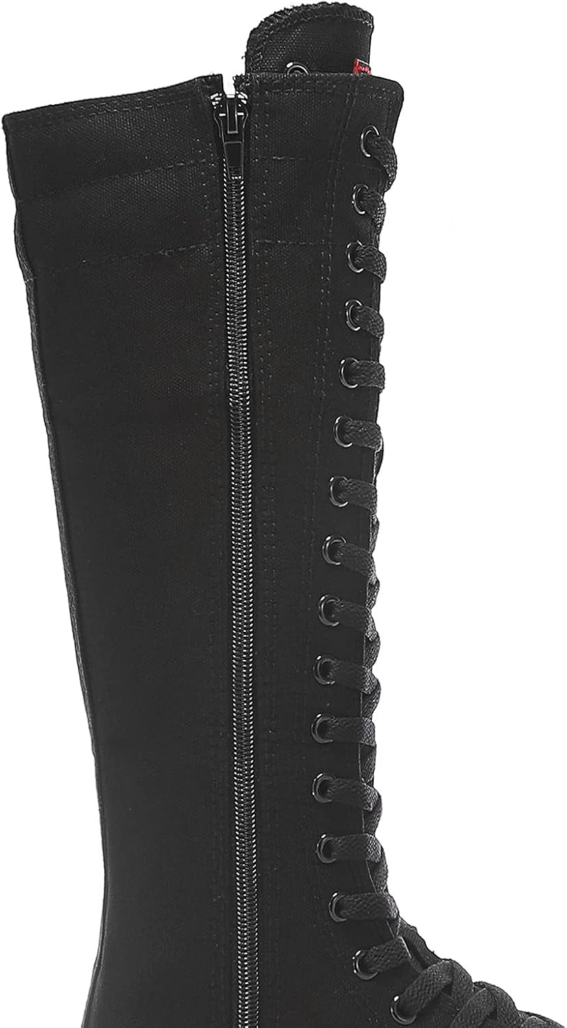 Midnight Riot Canvas Knee Boots – Lace-Up Zip High-Top