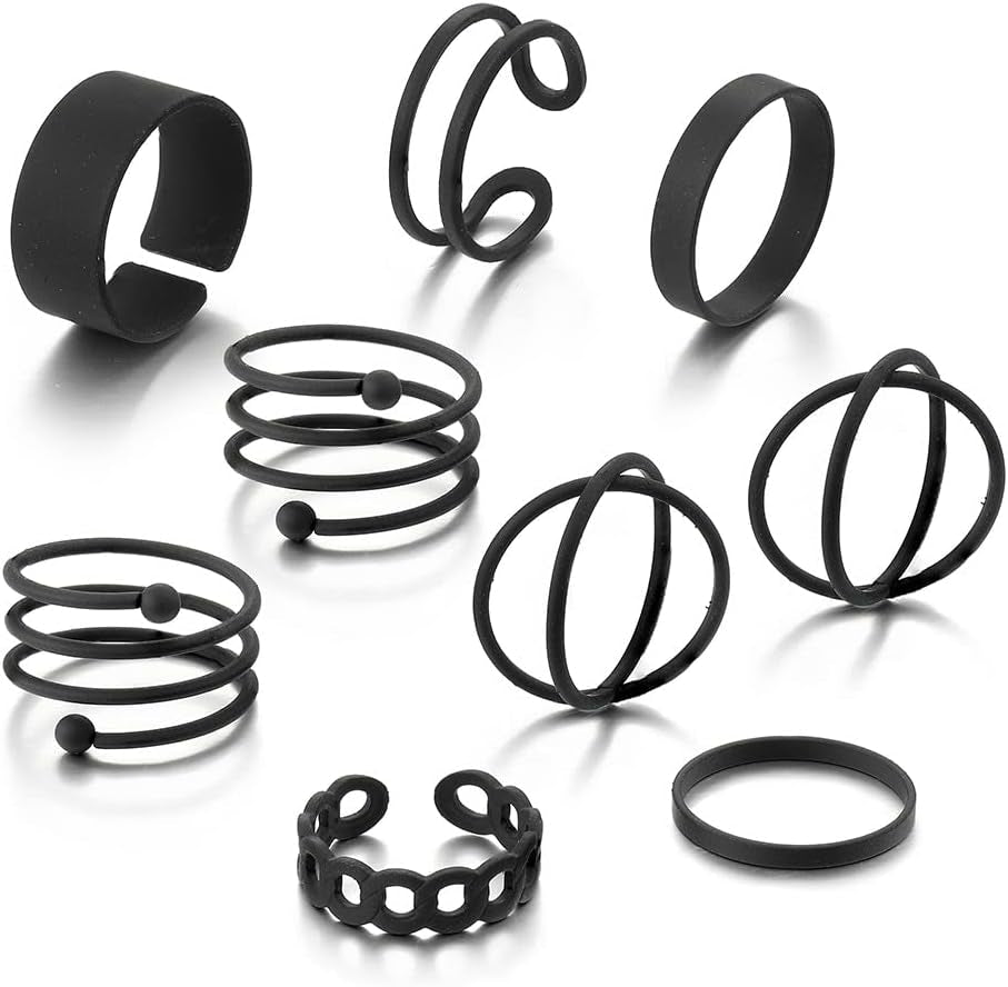 Black Knuckle Rings Set for Women Vintage Stackable Midi Rings Boho Crystal Pearl Sea Wave Finger Ring Pack