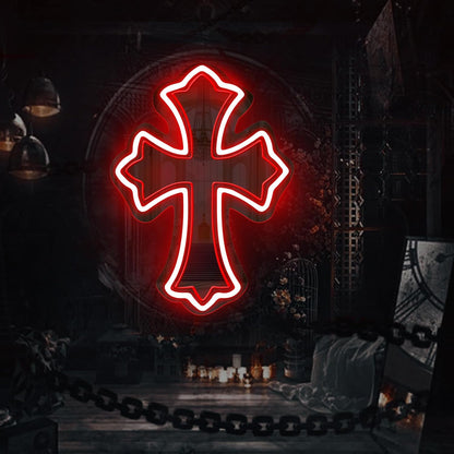 Blood Rite Cross Neon Mirror – Y2K Gothic Wall Light ✝️🩸