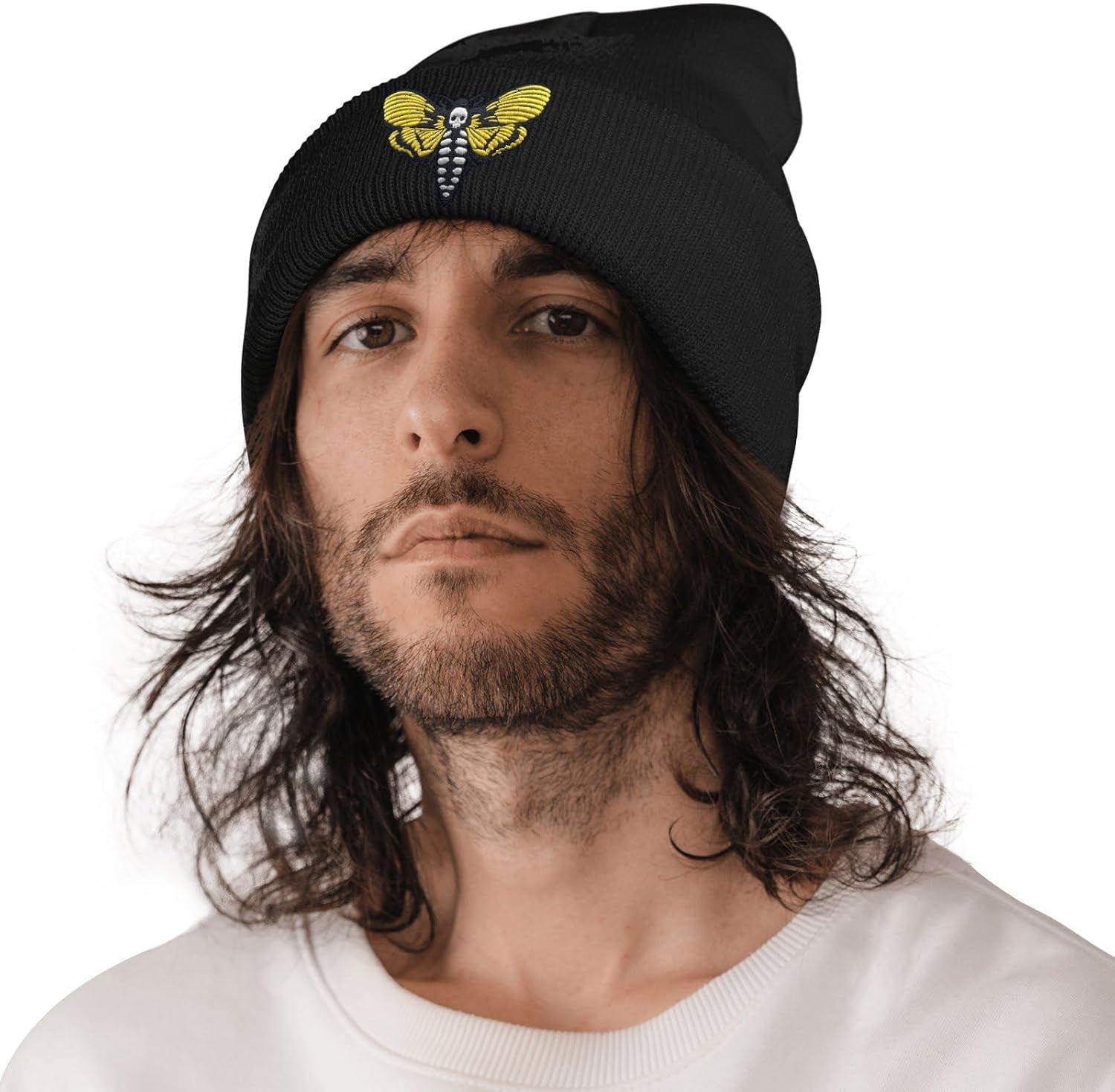 Cute Frog Skeleton Embroidered Beanie Knit Hat for Men Women, Halloween Goth Graphic Winter Black Skull Cap