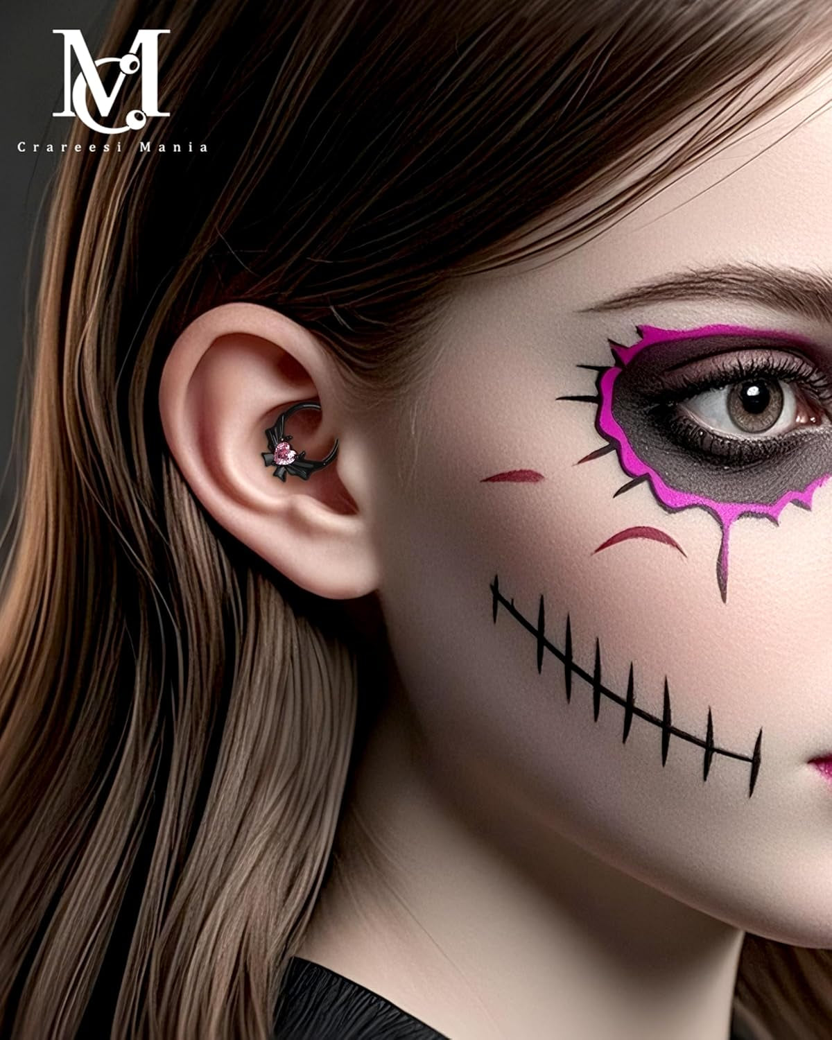 Heart Devil Septum Ring 316L Stainless Steel Gothic Cutie Demon Septum Piercing Jewelry 16G Blackpink Daith Earrings with Black Bow for Women