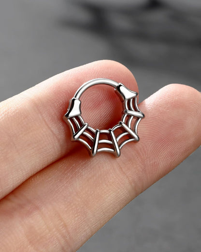 16G Septum Ring Spider Web Halloween Septum Nose Rings Silver Black Daith Earrings for Women 316L Stainless Steel Daith Piercing Jewelry