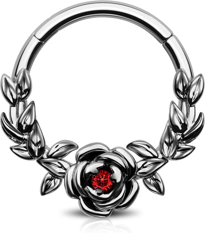 Halloween Cartilage Hoop Rose Hinged Segment Rings Gothic Septum Rings 16G Daith Piercing Jewelry Helix Tragus Piercing Jewelry for Women Men