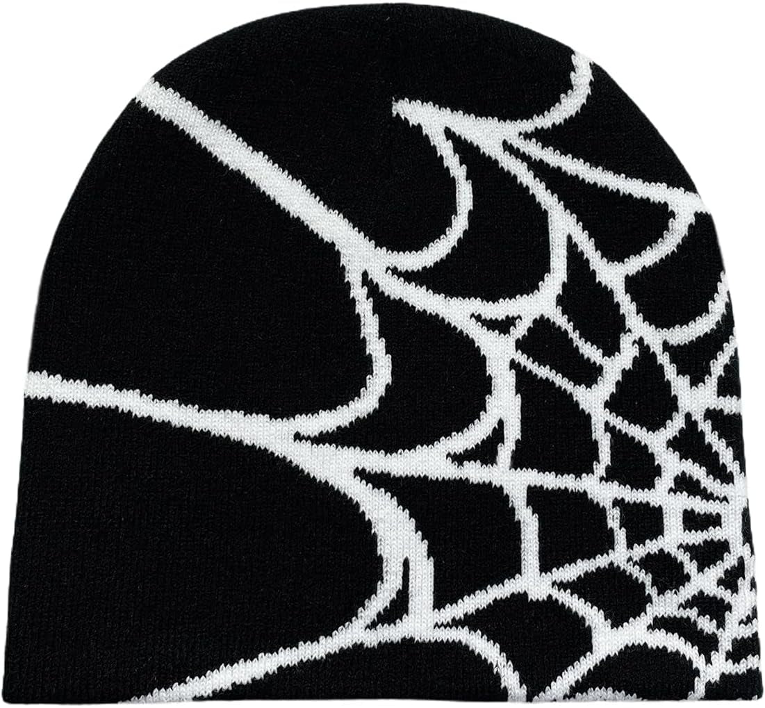 Y2K Gothic Spider Pattern Wool Acrylic Knitted Hat Women Beanie Winter Warm Beanies Men Casual Skullies Outdoor Black