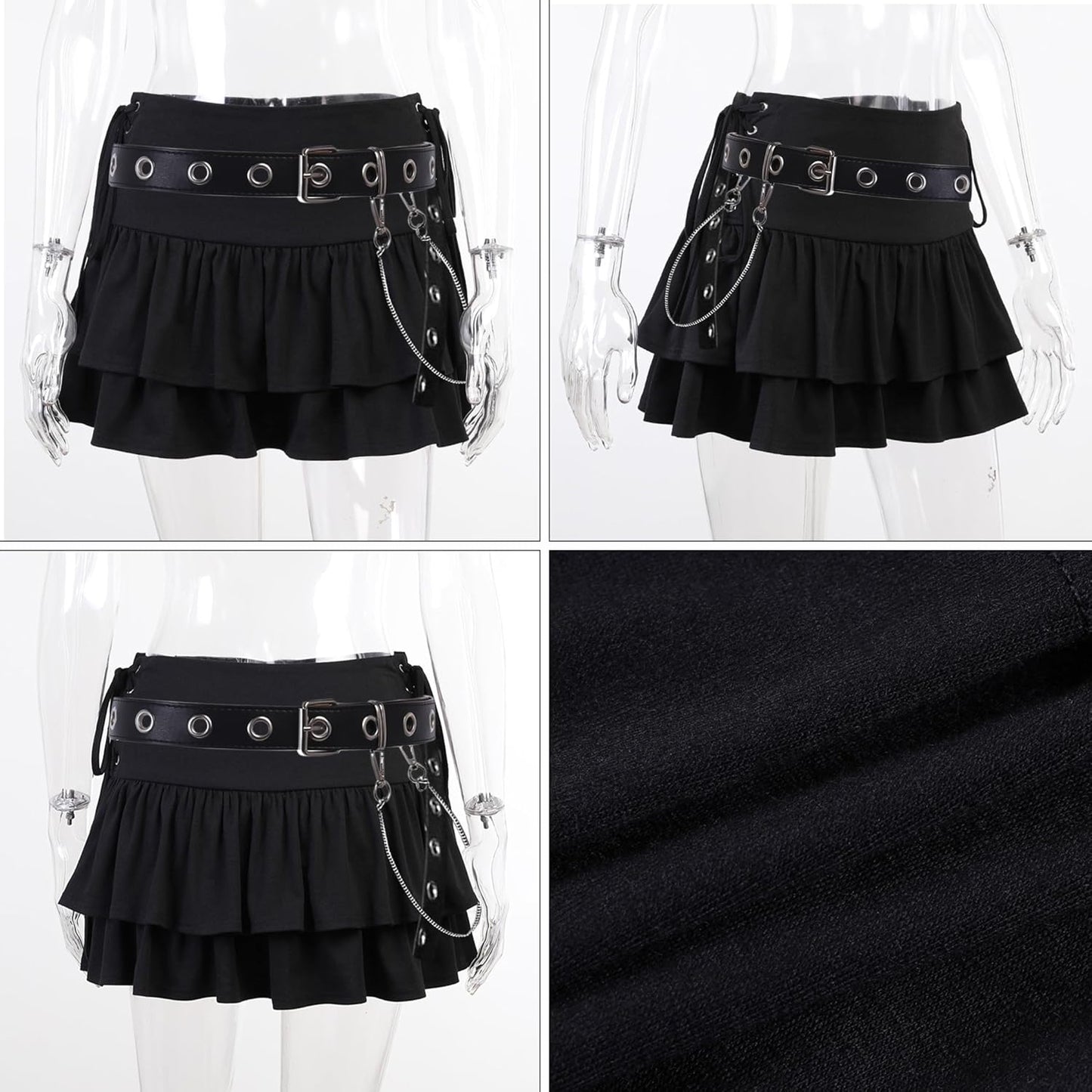 Womens Ruffle Tie Close Skirts Black Mini Skirt High Waist Goth Punk Skirt Girls Pleated Skirt Summer Noctura