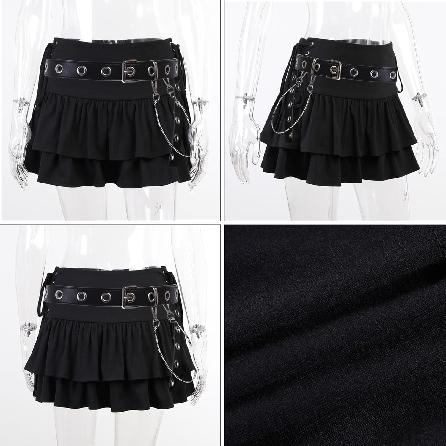 Womens Ruffle Tie Close Skirts Black Mini Skirt High Waist Goth Punk Skirt Girls Pleated Skirt Summer Noctura