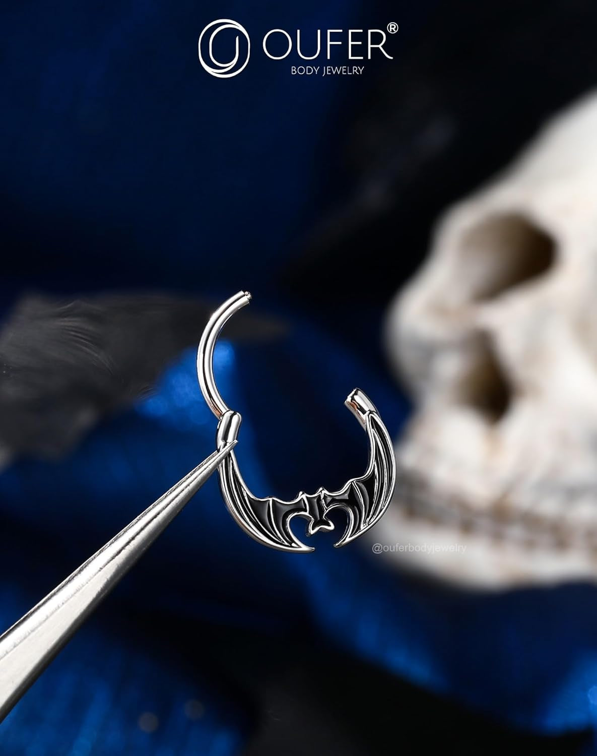 Orange Black Red Bat Segment Ring 16G 10MM – Gothic Halloween Clicker Hoop for Septum, Daith, Conch – Surgical Steel Non-Dangle Nose Jewelry