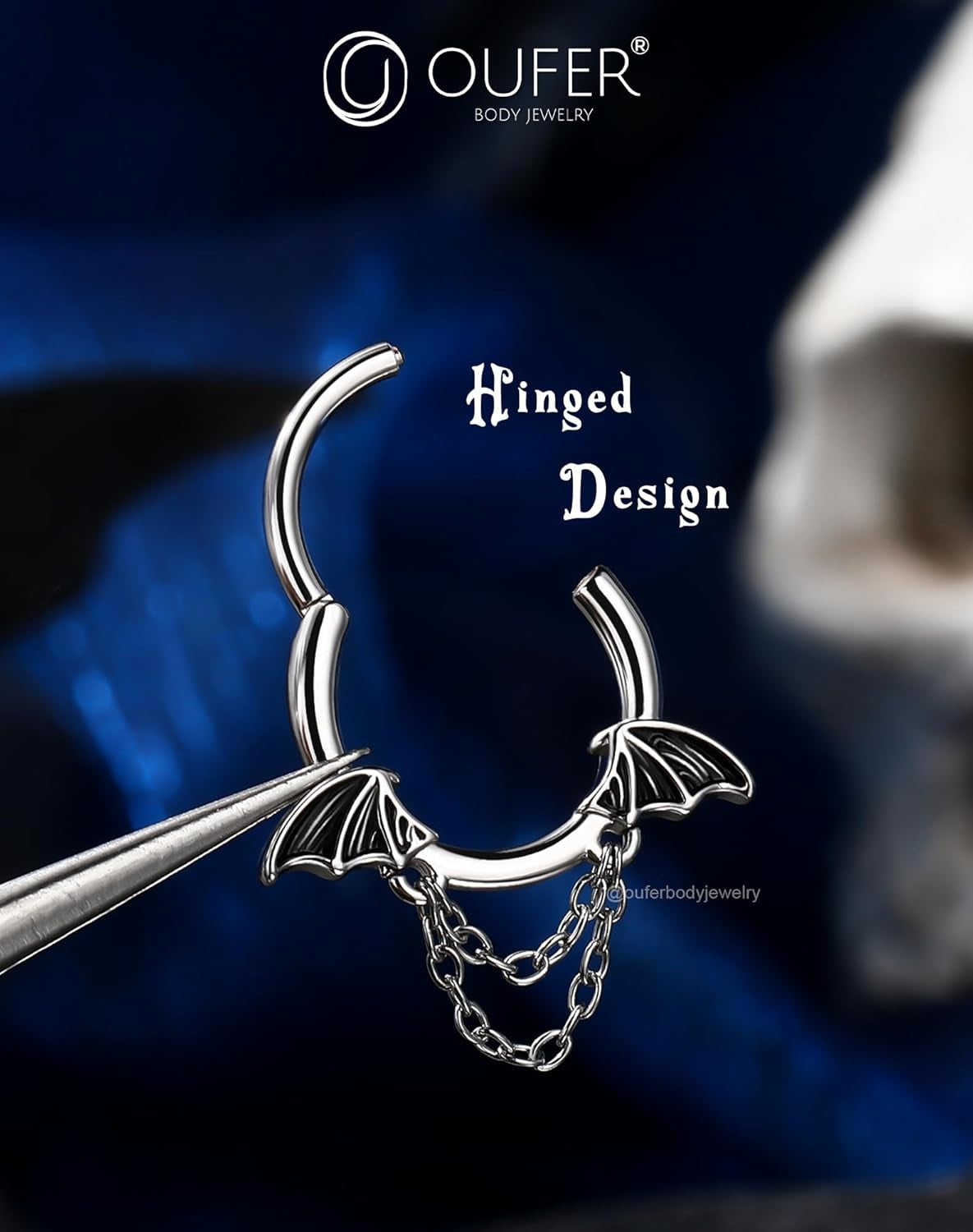 16G Halloween Septum Ring Bat Wing Chain Piercing Jewelry | Gothic Stainless Steel Nose Hoop for Women Men | 8MM 10MM Segment Ring for Vampire Cosplay