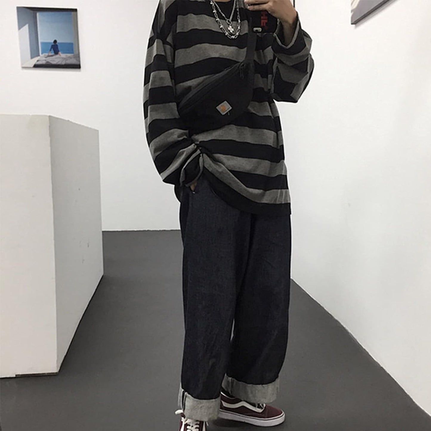 Harajuku Oversized Stripe Tee – Casual Crewneck