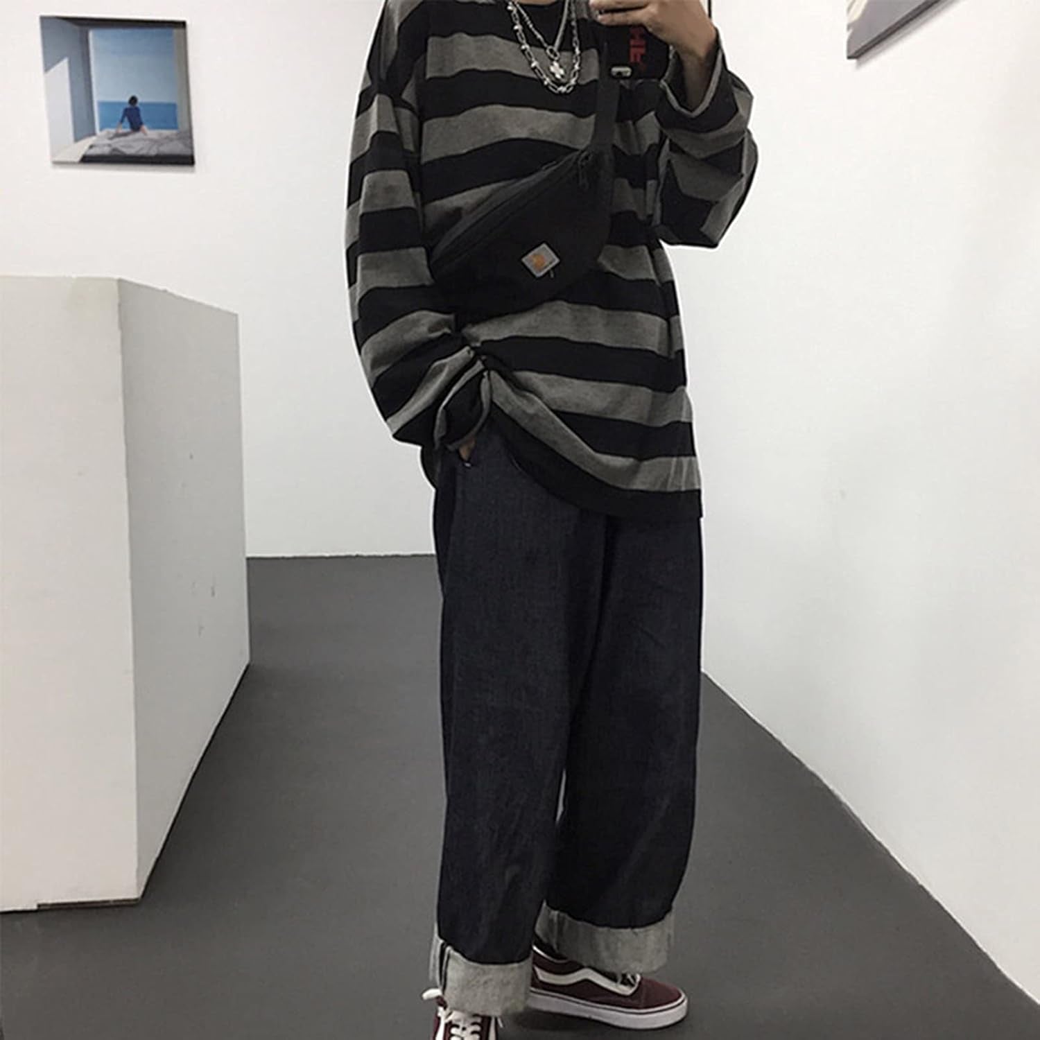 Harajuku Oversized Stripe Tee – Casual Crewneck