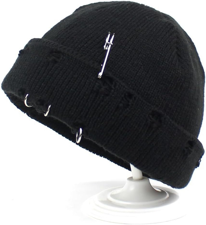 Distressed Ring Beanie Hat Unisex Fashion Hip-Hop Slouchy Knitted Skull Caps