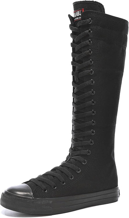 Midnight Riot Canvas Knee Boots – Lace-Up Zip High-Top