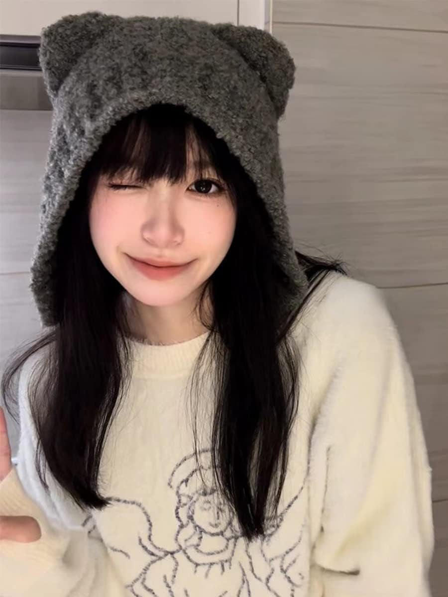 Fairy Grunge Beanie Y2K Bear Ears Hat Crochet Slouchy Hat Winter Warm Knitted Alt Headwear Accessories