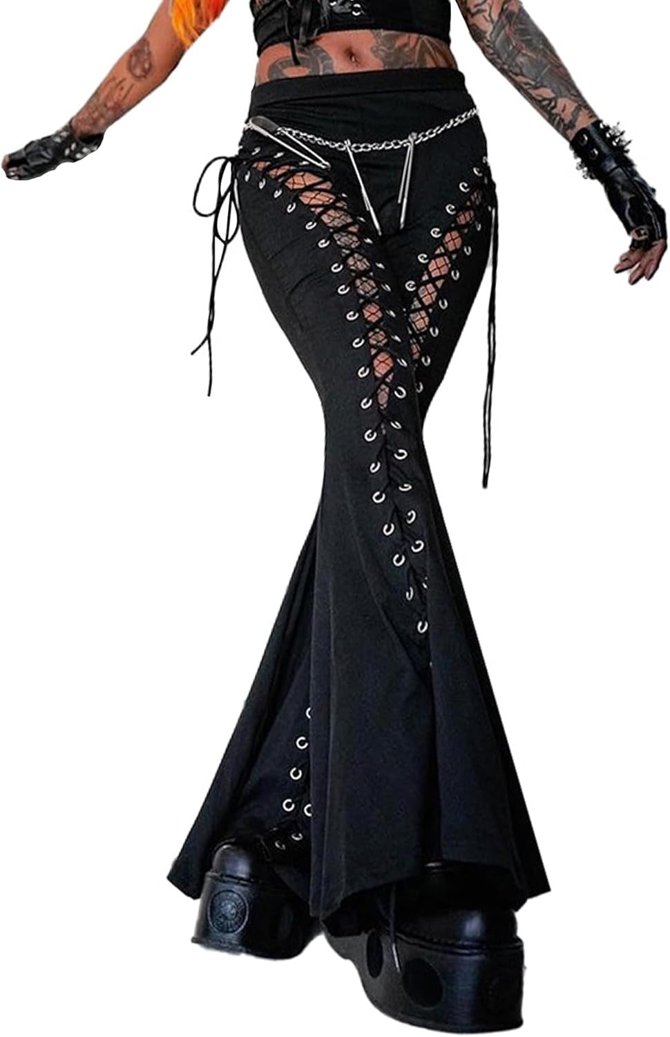 Lace-Up Bandage Flare Pants