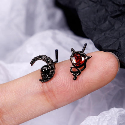 12Pcs 20G Stainless Steel Black Gothic Nose Rings Studs - Halloween Spider Bat Skull L Shaped Piercing Jewelry