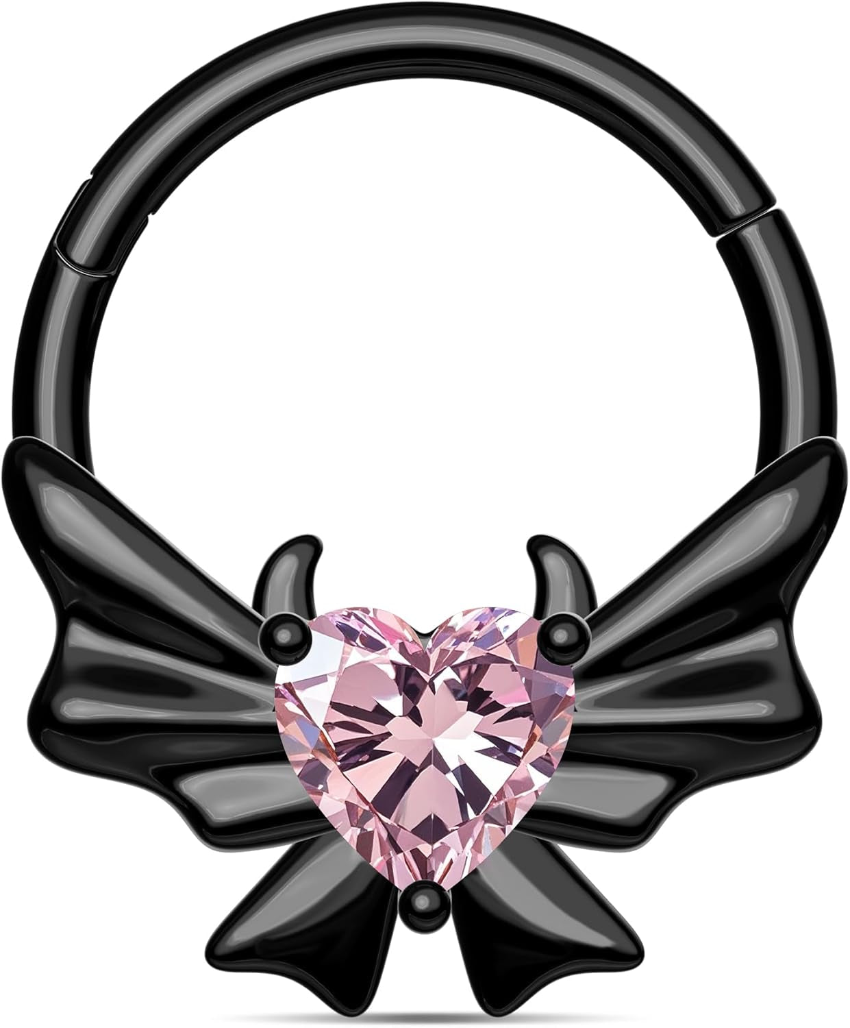 Heart Devil Septum Ring 316L Stainless Steel Gothic Cutie Demon Septum Piercing Jewelry 16G Blackpink Daith Earrings with Black Bow for Women