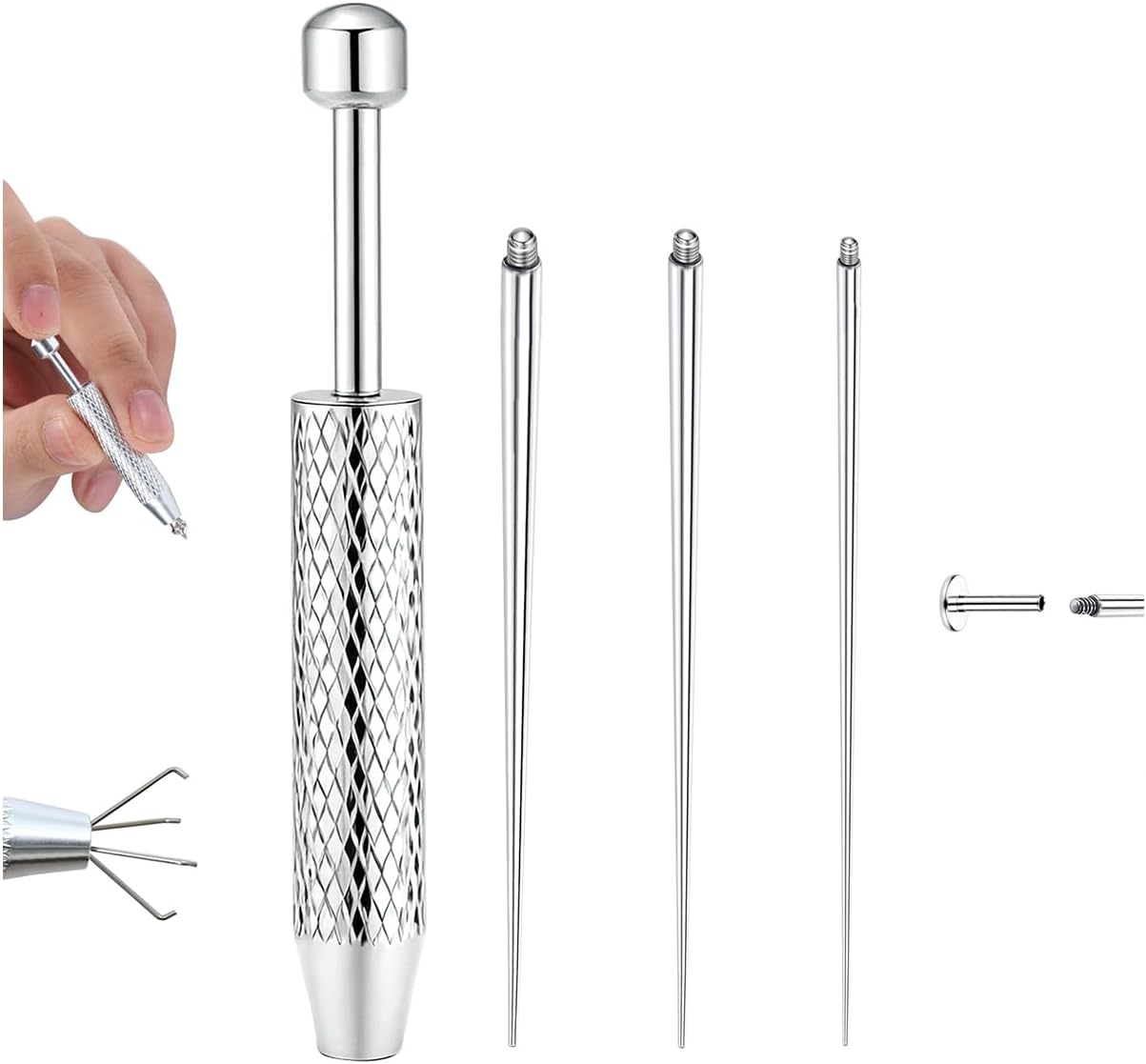 Noctura Threadless Insertion Kit — Flat-Back Applicator (16G/18G Surgical Steel)