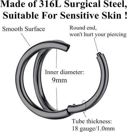 Double Hoop Nose Ring 18G 16G 316L Surgical Steel Cartilage Earring Septum Jewelry Seamless Hinged Clicker Segment Ring Conch Daith Tragus Helix Rook Piercing Earring Lip Ring