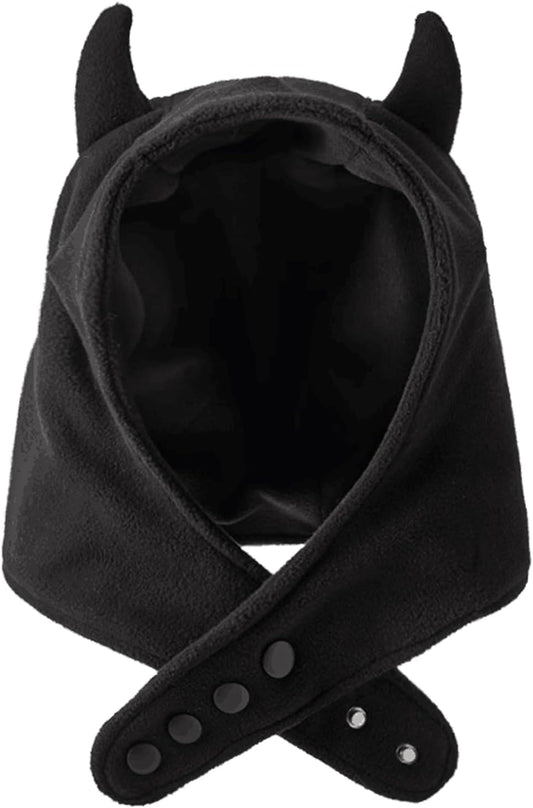 Womens Winter Hat Warm Fleece Y2K Beanies Cute Windproof Devil'S Horn Hats Pullover Fuzzy Beanie Gothic Adjustable Black