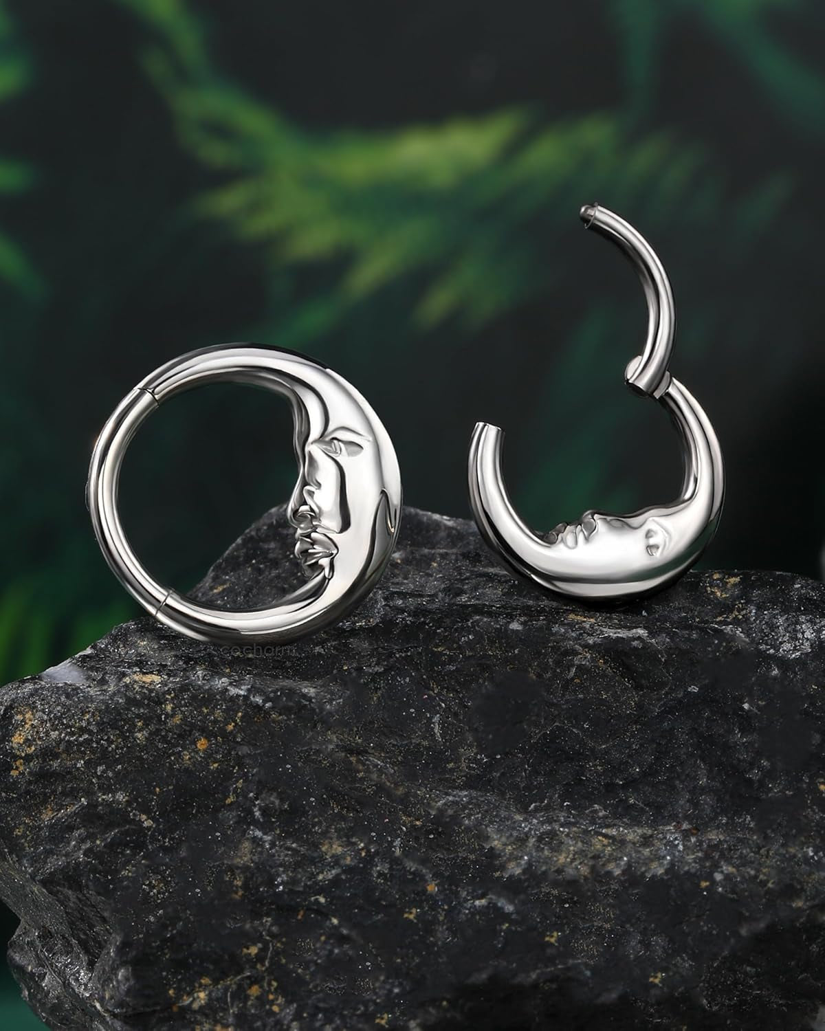Moon Face G23 Solid Titanium Septum Ring 16G Silver Septum Jewelry Dainty Helix Daith Earrings for Women Daith Piercing Jewelry 8/10MM