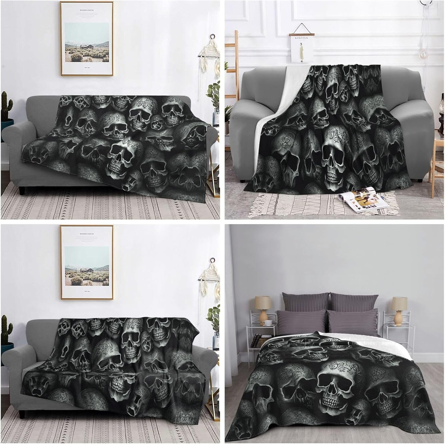 Black Skull Micro Fleece Blanket – Ultra-Soft Goth Throw 💀