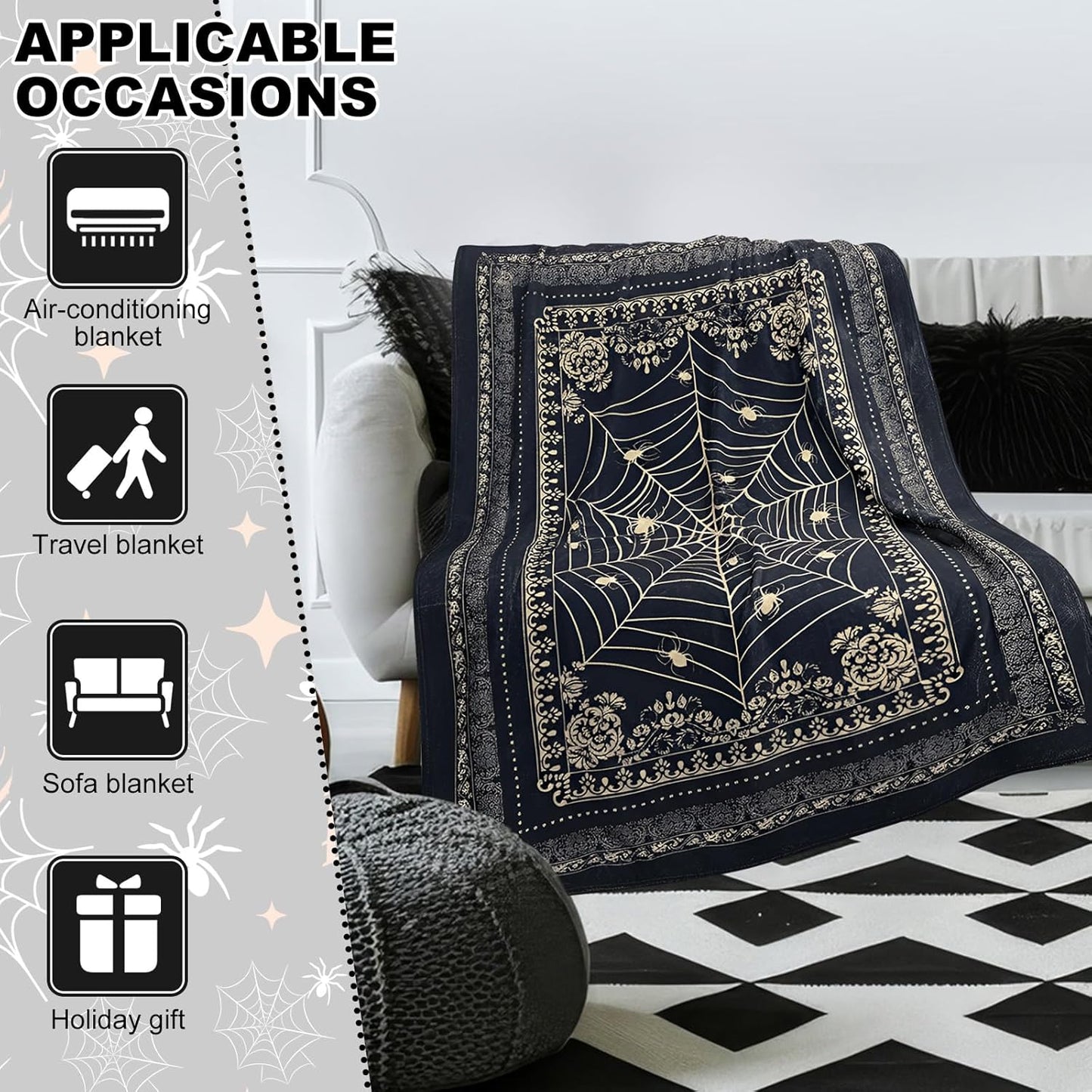 Victorian Spider Web Goth Throw Blanket