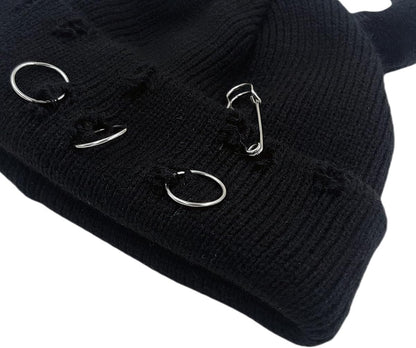 Gothic Devil Horn Knitted Beanies for Women Men Y2K Funny Crochet Skull Hat Warm Winter Cap Halloween Accessories