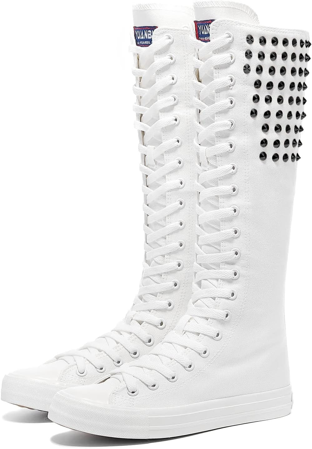 Long Rivet Knee High Canvas Boots Punk Style for Women & Girls